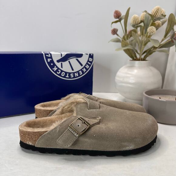 Birkenstock Boston VL/Shearling Suede Taupe Narrow Fit Men 3/Women 5 NWB main image 5